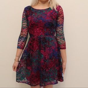 3/4 sleeve Multicolored Lace Dress